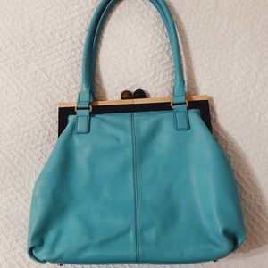 Kate Spade Leather Kiss Lock Blue Bixby Bag